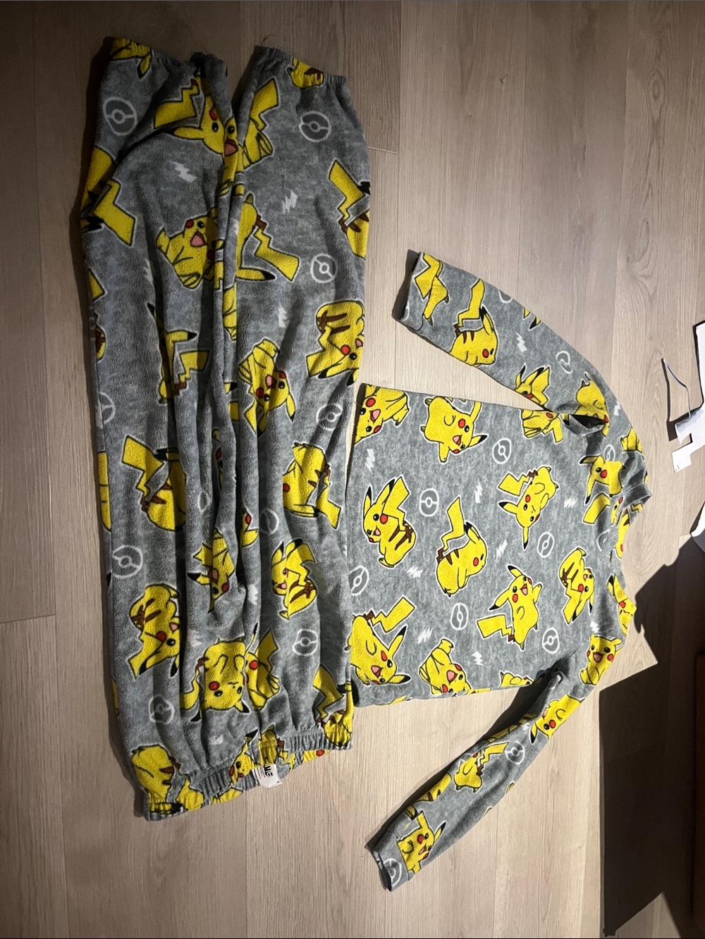 Kids Gray Pikachu Fleece Pajama Set - Yellow Character Print
